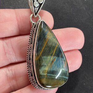 Chatoyant Blue Hawk Tiger Eye Pendant